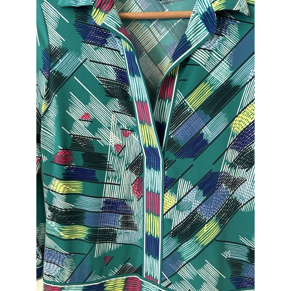 BCBGMaxAzria Teal Retro Colorful 60's Mod Inspired Geometric Dress - Size Small - Picture 3 of 4